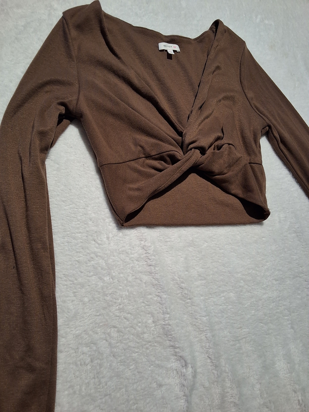 Better Be Brown Long-Sleeve Twist-Front Crop Top